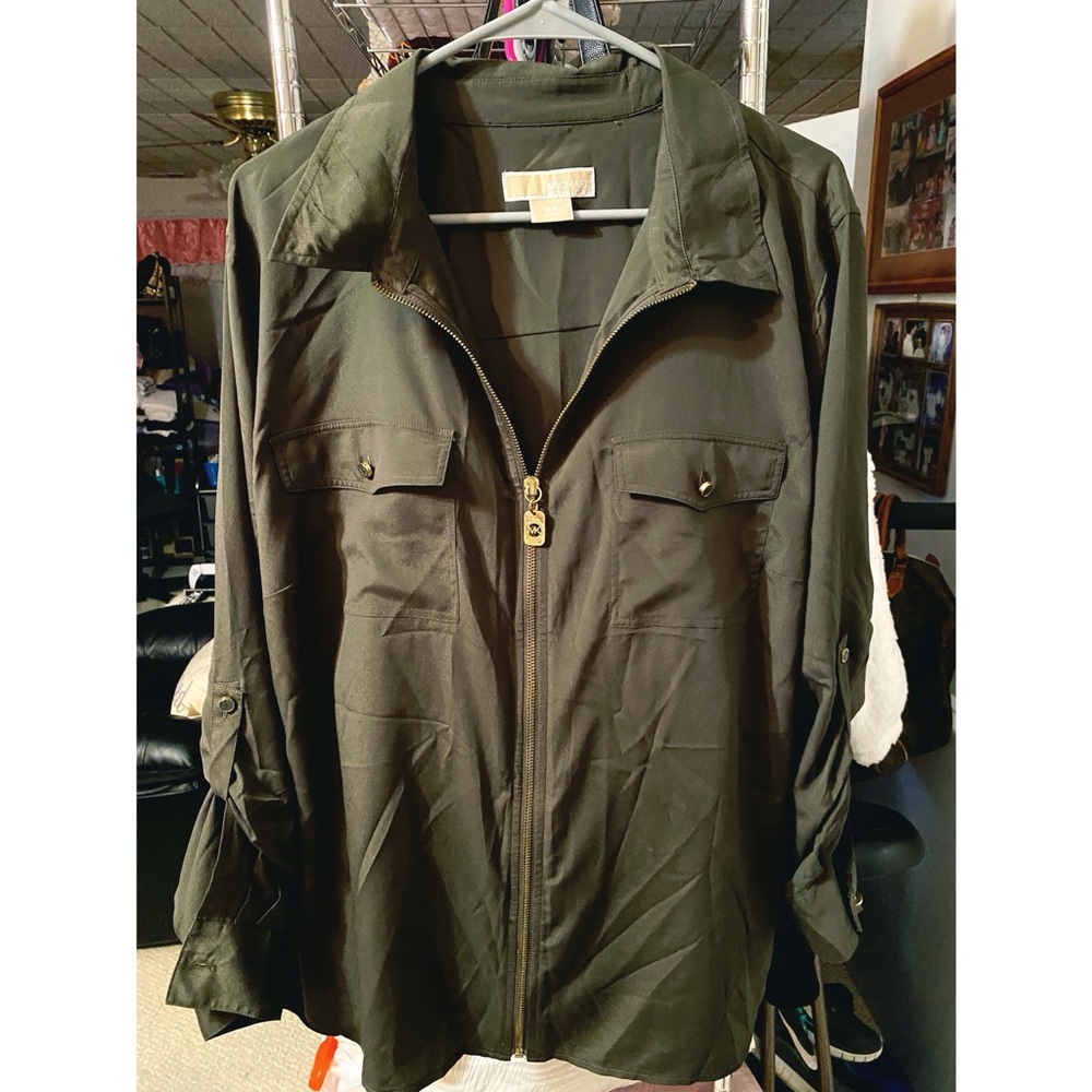 MICHAEL Michael Kors Olive Green Long Sleeve Zip Shirt